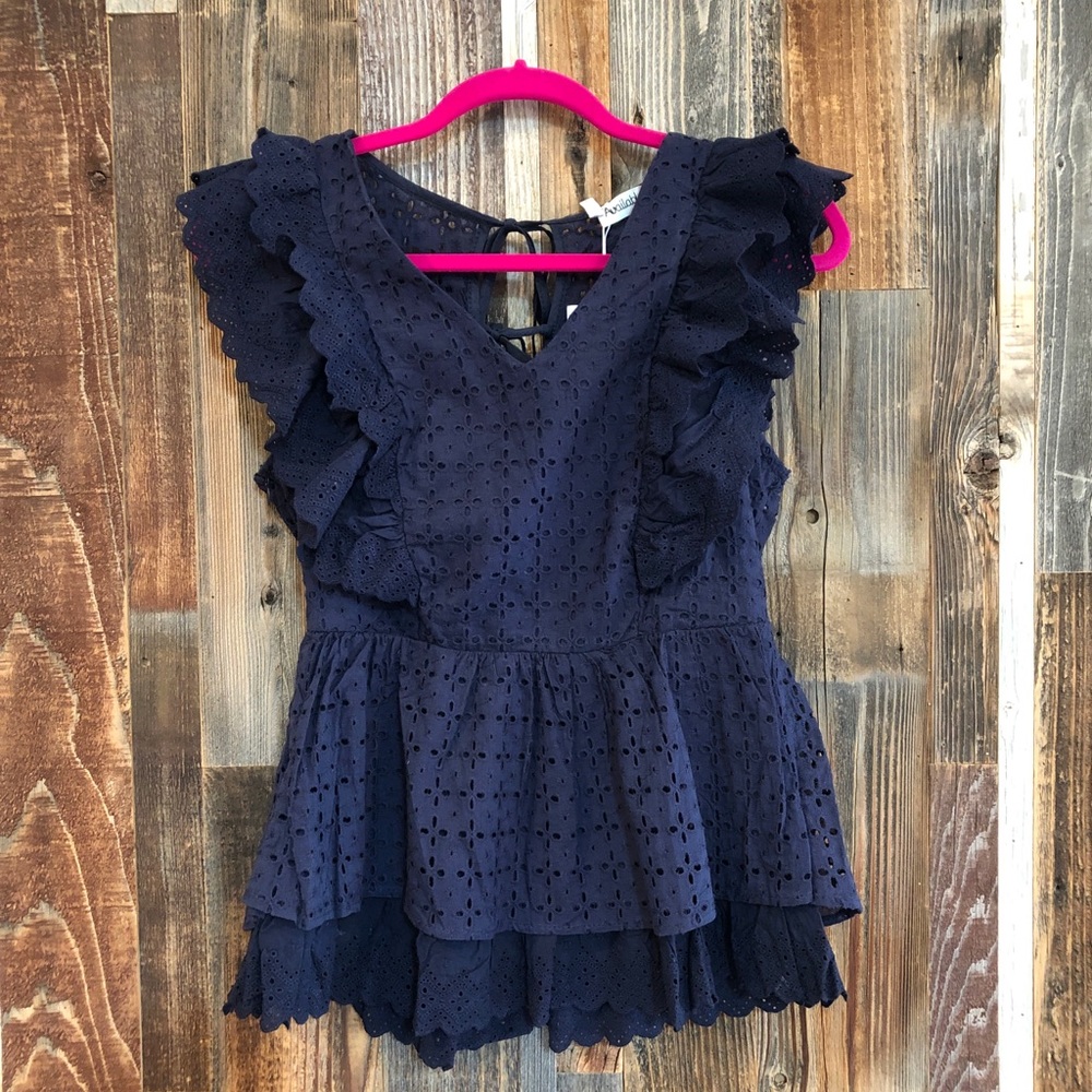 Navy Eyelet Top